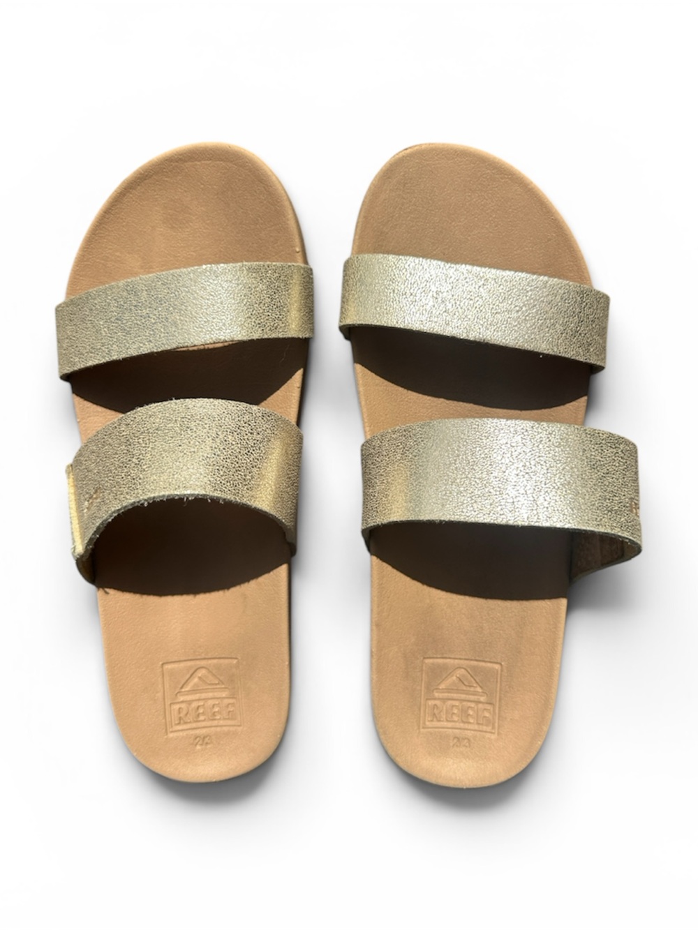 Reef Girls Metallic Gold Double Strap Sandals Size 29